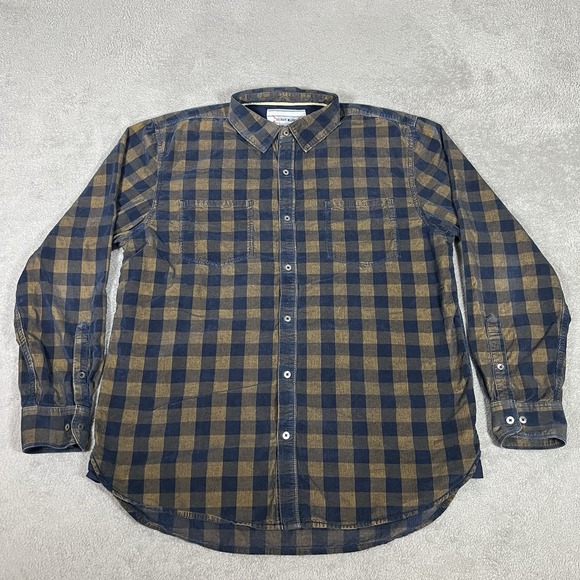 32 Bar Blues Shirt Mens Large Pinwheel Corduroy Button Up Blue Brown Check - Picture 1 of 11